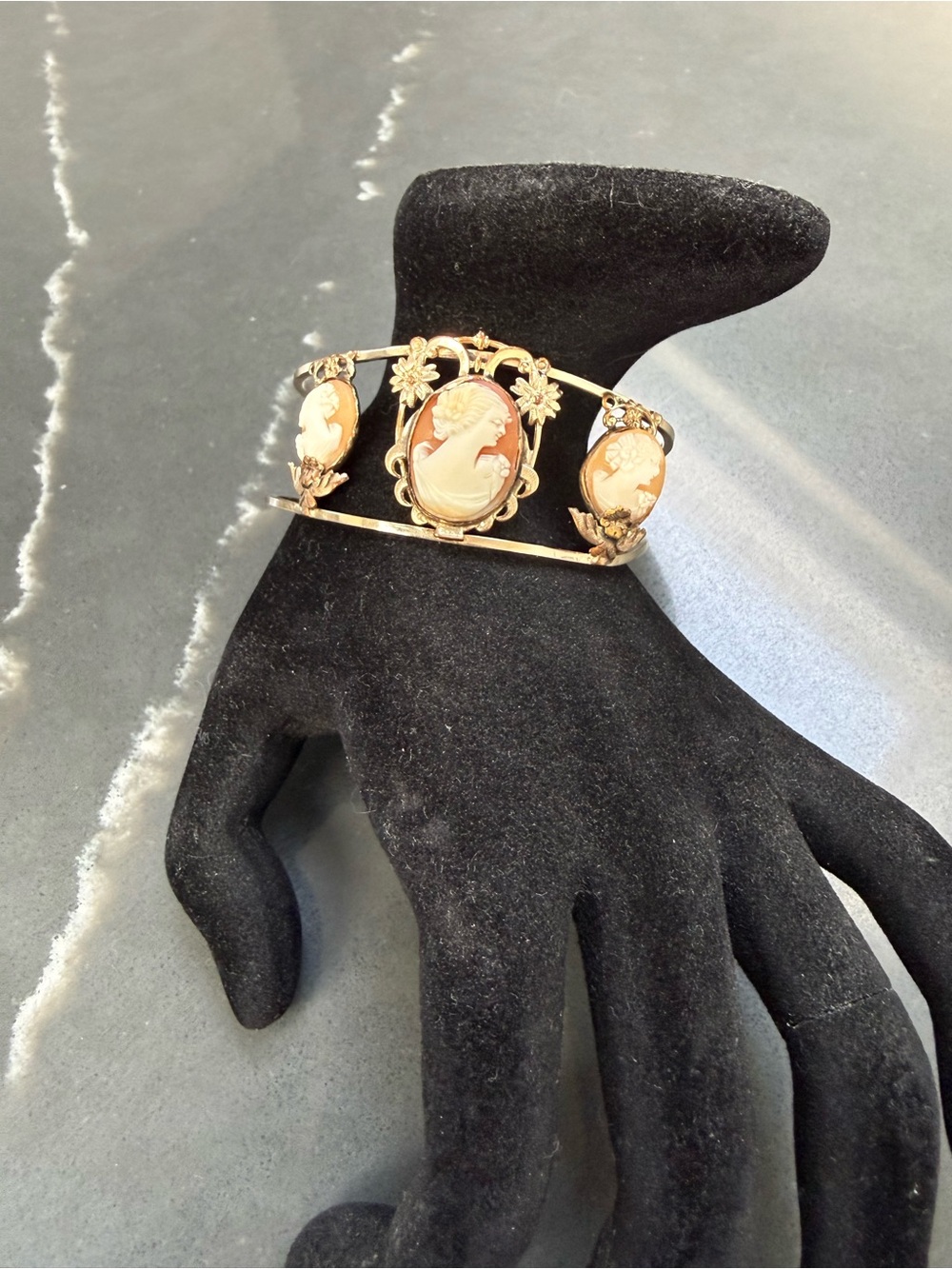 Gold-Tone Cameo Cuff Bracelet - Peach Cameo Accents